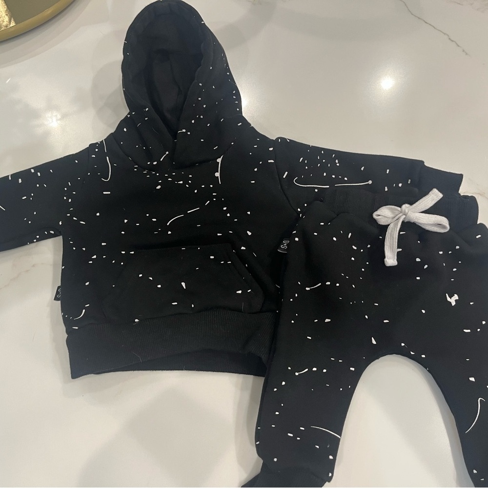 Olive and Scout Black and White Speckled Hoodie and Pants Set